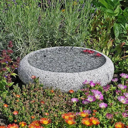 CLGarden Granit Vogelbad Ø 35cm rund Vogeltränke Naturstein Garten Boden Tränke frostsicher Stein von CLGarden