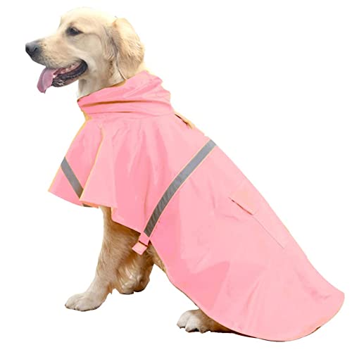CLGrich Hunde-Regenmantel Mit Kapuze, Leicht, Atmungsaktiv, Wasserdicht Mit Reflektierenden Streifen, Verstellbarer Hunde-Regenmantel, Für Mittelgroße Große Hunde (2XL,Pink) von CLGrich