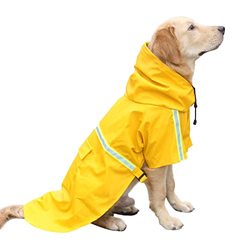 CLGrich Hunde-Regenmantel Mit Kapuze, Leicht, Atmungsaktiv, Wasserdicht Mit Reflektierenden Streifen, Verstellbarer Hunde-Regenmantel, Für Mittelgroße Große Hunde (2XL,Yellow) von CLGrich
