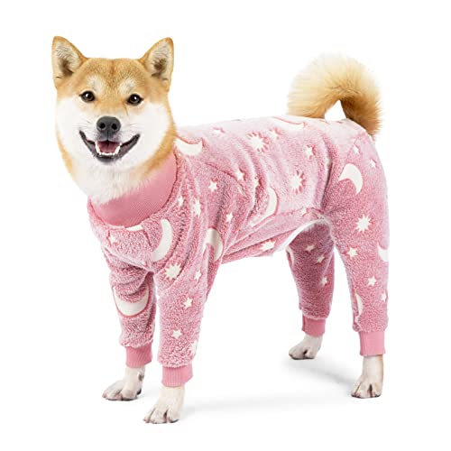 CLGrich Plüsch-Hundepyjama, Superweicher Flanell, Warm, Hundeoverall, Winterkleidung, Dehnbar, Atmungsaktiv, Für Mittlere Oder Große Hunde Bei Kaltem Wetter (L,Pink) von CLGrich