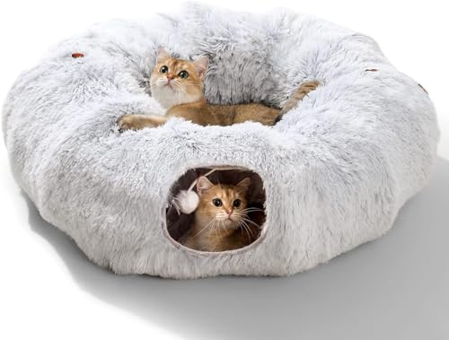 Katzentunnelbett, Katzentunnel Katzenspielzeug für Indoor-Katzen, Katzen-Donut-Tunnel, multifunktionale Katzenhöhle für kleine, mittelgroße große Katze, Welpen, Kaninchen, Frettchen von CLKHOWL