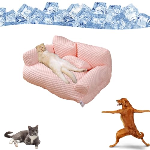 Ice Silk Cooling Pet Bed Breathable Washable Dog Sofa Bed, Cats Breathable Washable Pet Beds, Dog Cooling Bed Summer Sleeping Cool Ice Silk Bed for Small, Medium, Large Dogs and Cats (Pink,Large) von CLOUDEMO