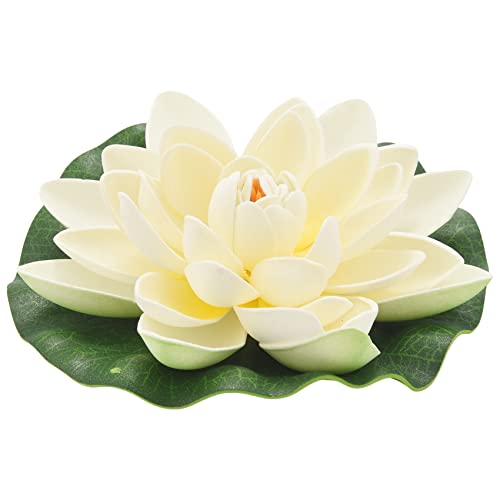 CLPEEN 6 StüCke KüNstliche Schwimm Schaum Lotus Blumen, mit Seerose Pad Ornamente, Elfenbein, Perfekt für Patio Teich Pool Aquarium Hausgarten Hochzeit Urlaub Dekoration von CLPEEN