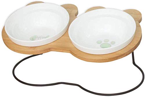 CLQ Pet Bowl, Erhöhte, Abgeschrägte, Schräge Keramik-Hundefutterschalen Für Hunde, Set Mit Edelstahlständer Zum Schutz Der Halswirbel Von Haustieren, Doppelschale von CLQ