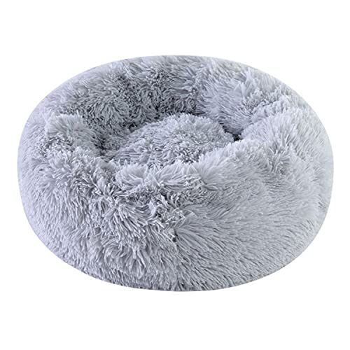 Hundebett Beruhigendes Katzen- und Hundebett, 50,8 cm / 61 cm, rundes Donut-waschbares Haustierbett für Katzen, Welpen, flauschiges Plüsch-Hundebett mit rutschfester Unterseite, Grau, L (groß) von CLRUPR