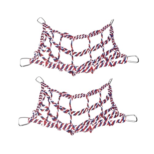 CLSSLVVBN 2X buntes Kletternetz, Vogelspielzeug aus natürlicher Baumwolle, für Hamster, Eichhörnchen, Hängemattennetz, bunt gewebtes Kletternetz, Rot, Silberner Haken von CLSSLVVBN