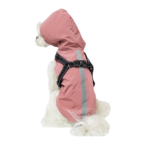 CLSSLVVBN Hunde Regenmantel mit Reflektierung sorgt für Sichtbarkeit bei Nacht, schöne Geschenke, wasserdichte Regenjacke aus Polyester mit Kapuze für Hunde, stilvoll, Rosa, M von CLSSLVVBN