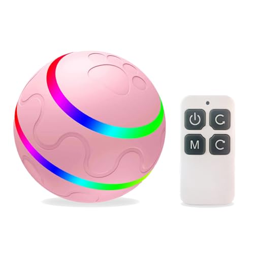 CLSSLVVBN Interaktives Spielzeug mit LED Licht zum Trainieren und Unterhalten von Hündchen, automatisch beweglicher rollender Ball mit LED Licht, Hundeball, Rosa von CLSSLVVBN