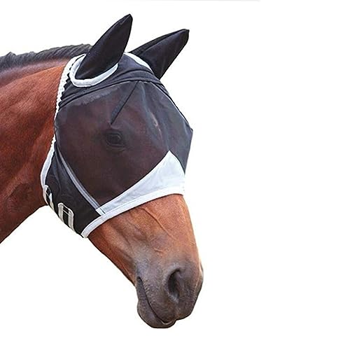 CLSSLVVBN Leichte und stilvolle Pferde Fliegenmasken – für Schutz und langlebige Polyester Fliegenmaske für Pferde, Pferdezubehör, Schwarz, L von CLSSLVVBN