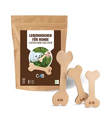 CLUB4BRANDS c4b Lederkauknochen für Hunde | Kauknochen Hunde-Spielzeug | Zahnpflege - Snack - Kauspielzeug | Knochen aus 100% vegetabilem Leder (3er Set - M - 15 cm) von CLUB4BRANDS