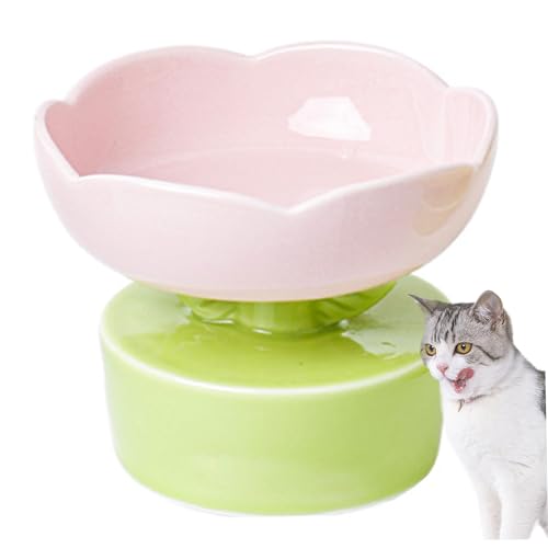 1pc erhöhte Katzenschüssel 14 Unzen Keramikkatze Schüssel 5.9 '' Dia..Hochgezogene Katzenschüssel süße blumförmige Katzenschalen Katzenfutterschale mit Basis Non -Slip -Katzenschalen schützen di von CNAFGBGG