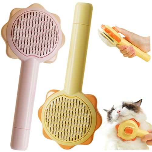 2pcs Katzenpinsel mit Freisetzung Taste Sonnenblume Katzenpflege Pinsel Katzen Haarbürste Selbstreinigung Slicker Pinsel Katzenkamm Deshedding Massage -Werkzeug entfernt sich verwickeltes Fell von CNAFGBGG