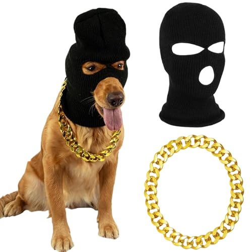 CNAFGBGG 2pcs Hunde Kostümmaske und Goldkette lustige Hund Kostüme warm und weiches Hund Kostüme für große Hundediebe Cosplay -Set -Maske für Hundeausweise für Hundeliebhaber Geschenke. von CNAFGBGG