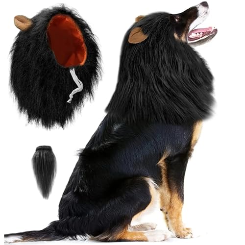 CNAFGBGG Mähne für Hund mit Schwanz Süßes Hund Mähne mit Ohren Lustige Hund Kostüm Dekorative Realistische Hund Kostüm für Halloween -Fotoshootings Party, S. von CNAFGBGG