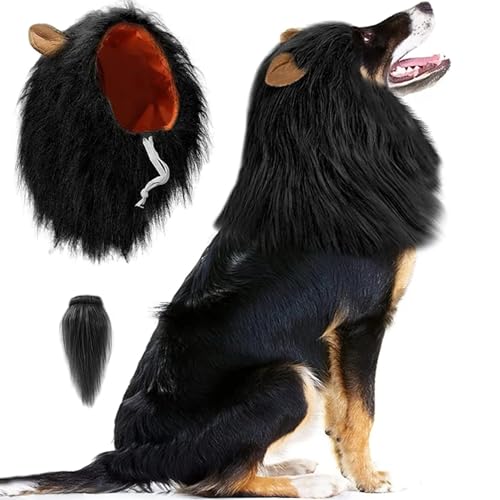 CNAFGBGG Mähne für Hund mit Schwanz niedliche Hundehähne mit Ohren lustige Hund Kostüm dekorative realistische Hund Kostüm für Halloween -Fotoshootings Party, L. von CNAFGBGG