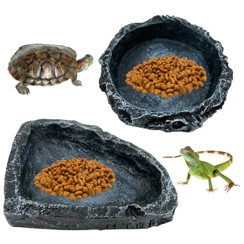 CNAFGBGG Reptilien-Fütterungsgericht 2PCS Steinartig 2 Form Harz Reptile Wasserschale bruchresistente dekorative Reptilienschale für Echsenfrog Gecko Tortoise. von CNAFGBGG