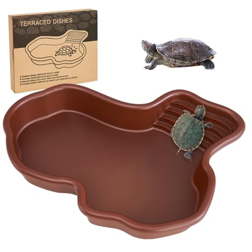 CNAFGBGG Schildkrötenraum mit rutschfestem Rampen Flacher Reptilienpool Geometrische Schildkrötenwanne 12,2x9.8x2in glattes Reptilienwasserschale für Gecko-Schlangen. von CNAFGBGG