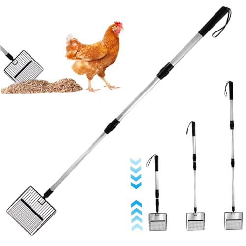 Chicken Poop Scooper 42 Verstellbare Katzenstreu-Schaufel abtrennbarer Griff Nicht-Stick-Metallstreu Schaufel Breite Schaufel Reinigung Supplieftchen zum Sieben von Hühnchensand und Holzspänen von CNAFGBGG