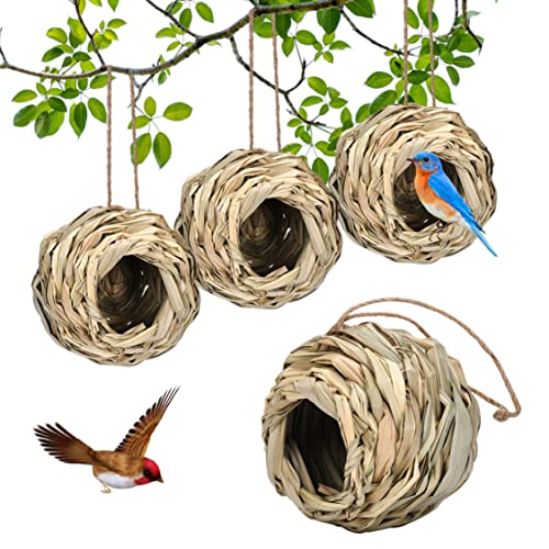 Hanging Vogel Nest Outdoor Gras gewebtes Vogelhaus Hängende Vogelhütte für Garten Terrasse Rasendekor 4pcs 12 * 12 * 6 cm von CNAFGBGG