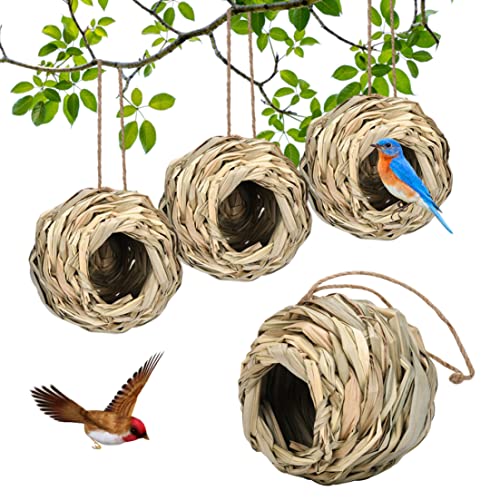 Hanging Vogel Nest Outdoor Gras gewebtes Vogelhaus Hängende Vogelhütte für Garten Terrassen Rasendekor 4pcs 12 * 12 * 6 cm. von CNAFGBGG