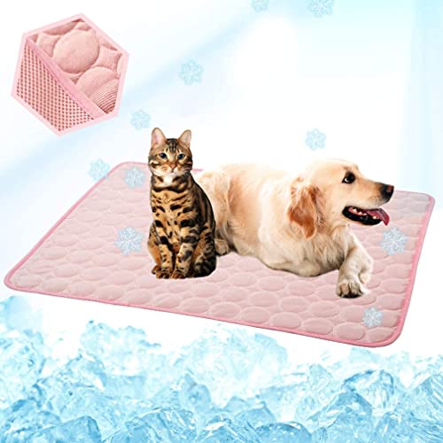 Kühlmatte für Haustiere Waschbare Sommerkühlmatte for Hunde Katzen Zwingermatte atmungsaktive Haustierkiste Schlafmatte Haustier selbstkühlungsmatte (Color : Pink, Size : L 70X55CM) von CNRTSO