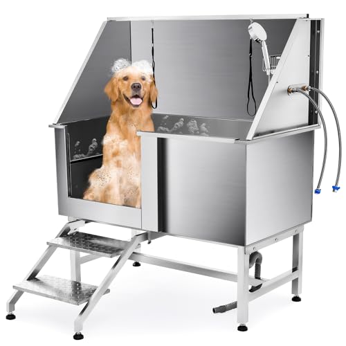 CO-Z Professionelle Hundepflegewanne 50'' Haustierbadewanne aus 304 Edelstahl großer Hundepool mit Entwässerungsrohr für von kleine bis große Hunde & Katzen 115kg für den Innen- und Außenbereich von CO-Z