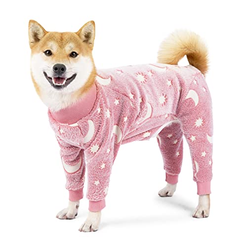 COCHPR Plüsch-Hunde-Pyjama für kaltes Wetter, 4 Beine, Kleidung, Hund, Stretch, gute Passform, mittelgroße und große Hunde, Einteiler, warm, weicher Haustier-Strampler, Winter (XL, Rosa) von COCHPR