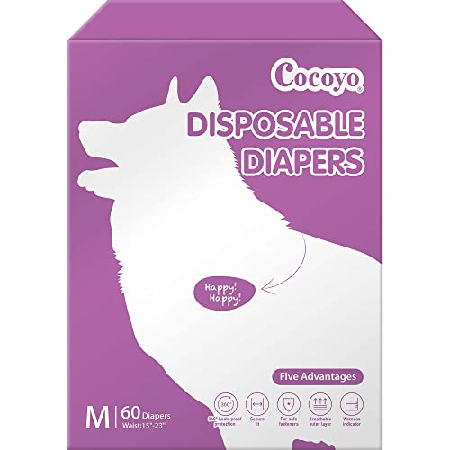 COCOYO Einweg-Hundewindeln für Damen, Hundewindeln, weiblich, super saugfähig, atmungsaktiv, Nässeindikator (Größe M, 60) von COCOYO