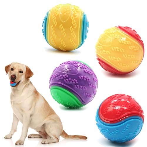 COEKI 4Pcs Dog Ball Toys, Squeaky Dog Ball High Bounce Rubber Dog Balls Dog Chew Balls Toys Colorful Dog Interactive Ball Apportieren Spielzeug für Welpen Haustier Training Ball Gummi Welpen von COEKI