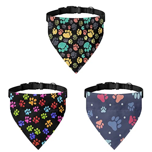 COEQINE 3-teiliges Bandanas-Set mit bunten Hundefüßen für den Sommer, für Jungen und Mädchen, mit verstellbarem Haken, rutschfest für Spaziergänge und Sport von COEQINE