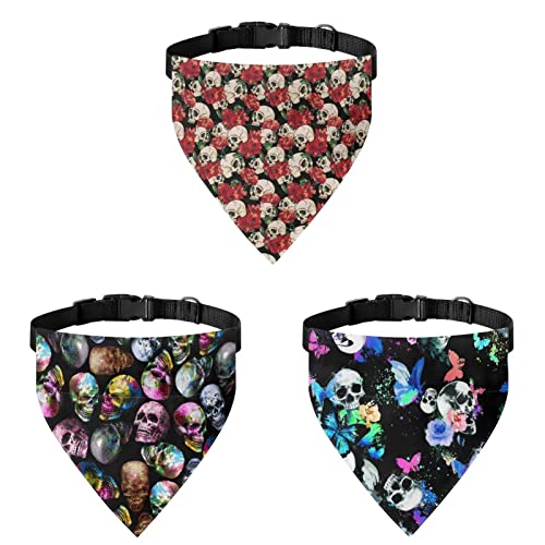 COEQINE Schädel und Rolle Bandanas Set für kleine, mittelgroße und große Hunde Katzen, niedlicher Schmetterling Rose Print Hunde Schal für Sommer von COEQINE