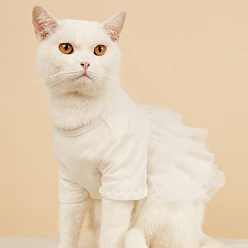 COGOALL Katze Kleidung Dünn Sommer Gedruckt Weste Zu Verhindern Haarausfall Geeignet Für Puppe Katze Blau Katze Kätzchen Haustier Katze Und Hund Rock Weste Rock (L,White) von COGOALL