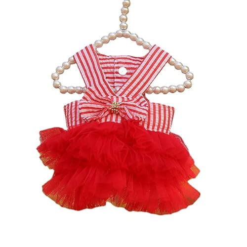 COGOALL Kleid Für Hundeprinzessinnen, Haustierfee, Mesh-Kleid, Kostüm, Kleidung, Tutu-Rock Für Hunde Und Katzen (L,Sling Vertical Stripes red) von COGOALL