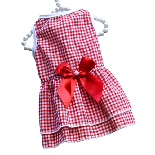 COGOALL Kleid Für Hundeprinzessinnen, Haustierfee, Mesh-Kleid, Kostüm, Kleidung, Tutu-Rock Für Hunde Und Katzen (XS,Little red Plaid Bow) von COGOALL