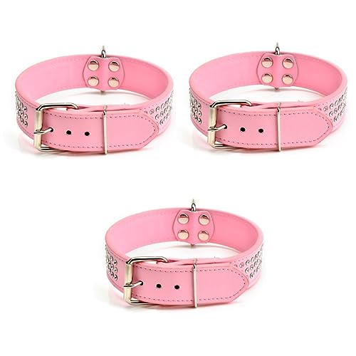 COHEALI 3st Pu-hundehalsband Verstellbares Hundehalsband Pu-haustierhalsband Strass Hundehalsband Perlmutt Erröten von COHEALI