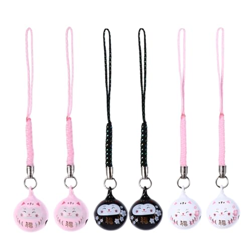 1 Satz 6 STK Glückliche Katzenverzierung Telefon-Lanyard Katze Schlüsselanhänger Glücks-schlüsselanhänger Handy Lanyard Charme Glocke Glückliche Anhänger Makramee Auto Kupfer COLLBATH von COLLBATH