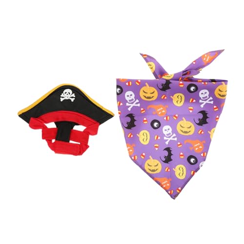 COLLBATH 1 Satz Katzenkostüm-Set Piraten-Suite-Outfit Katzenkapitänsmütze Party-haustierhut Halloween-Haustier-Cosplay-kit Partygeschenke Für Haustiere Welpen-Bandana Violett Polyester von COLLBATH