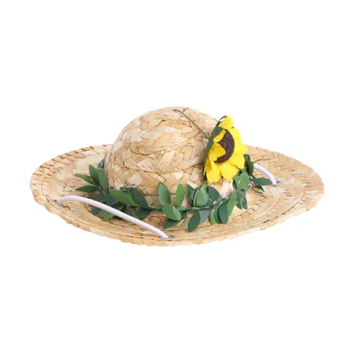 COLLBATH 1Stk Hut aus Sonnenblumenstroh Hund Stroh Kappe Hundemützen für kleine Hunde Hund Sombrero-Hut tiermütze hundefressnäpfe Haustier-Hut-Ornament Hut für Haustierkostüme Plastikblume von COLLBATH