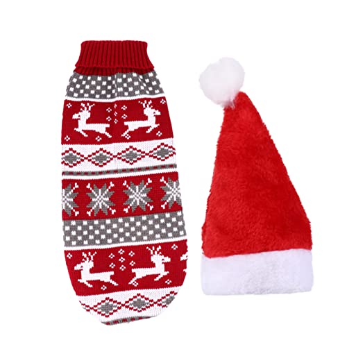 COLLBATH 2St Haustier-Weihnachtsset Hundepullover Welpen-Weihnachtspullover Hund Rentier Kostüm Weihnachts-Haustierbekleidung Weihnachts-Haustierhut Party-Hundekleidung Haustierkleidung rot von COLLBATH