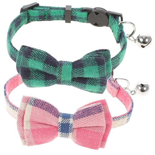 COLLBATH 2St Heimtierbedarf Welpenhalsband Kariertes kleines hundehalsband elastische Katzenschleifenglocke katzenzubehöhr zubehör für Katze Haustier Bowknot Halskette von COLLBATH