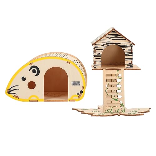 COLLBATH 2St Holzhamster Spielzeug Kaninchenspielzeug Tierhütte Hamsterburg hamsterspielzeug Hamster käfig Spielzeuge Haustier Klettergerüst für Hamster Hamstervilla aus Holz hölzern von COLLBATH