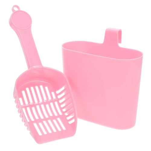 COLLBATH 2er Set Katzenstreu Schaufel Mit Halter Große Kunststoffschaufel Mit Langem Griff Für Katzentoilette Pinke Schaufel & Kleiner Behälter Praktische Katzentoilette Zubehör von COLLBATH