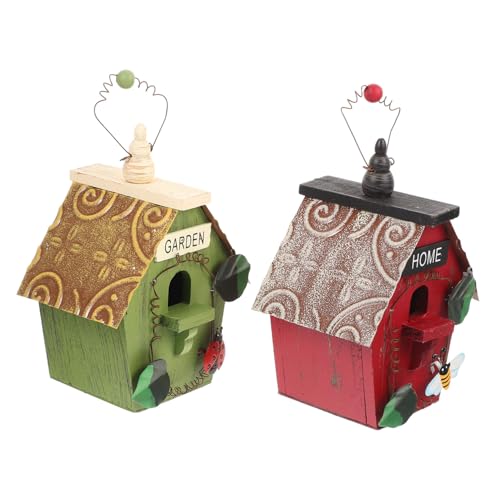 COLLBATH Hängende Vogelnistkasten-Set 2-teilig Garten-Nistkasten für Vögel Vogelhaus aus Holz Haustier-Kunstschmuck von COLLBATH