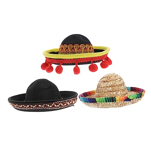 COLLBATH 3St Haustier Hut Kostüm Haustier Stirnband Mini-Stroh-Sombrero-Hüte Hund Strohhut Haustierhut Mexikanischer Hut für Haustiere Cowboyhüte Kleider Katzenhut Halloween-Hundemütze von COLLBATH