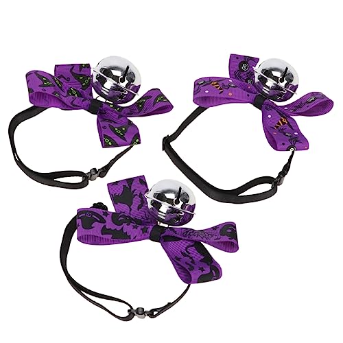 COLLBATH 3st Halloween-haustierglockenhalsband Hundehalsband Schleifen Halsband Für Hunde Katzenhalsband Abbrechen Halloween Hundehalsband Bowties Welpen-Outfits Hundekette Violett Stoff von COLLBATH