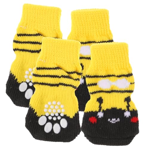 COLLBATH 4 Stück Haustier Socken Hundeschuhe wasserdichte Hundestiefel Hundebeinschutz Conditioner Hundepflegeset Anti-Hund Hausschuhe Gamaschen Behandlung Für Hunde Griff Yellow Baumwolle von COLLBATH