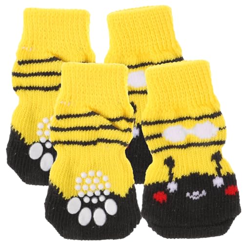 COLLBATH 4 Stück Haustier Socken Stiefel Beschützer Hundepfotenpolster Abziehen Und Aufkleben Hundezubehör Pfotenbalsam Hunde Hundeschuhe Kleine Hunde Bausatz Greifer Welpe Yellow Baumwolle von COLLBATH