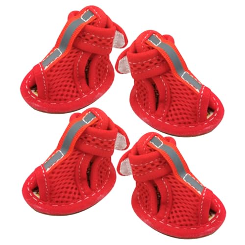 COLLBATH 4 Stück Haustiersandalen Welpen Wanderschuhe Welpenschuhe Haustier Sandalen Pfotenschutz rutschfeste Hundeschuhe Mesh-hundeschuhe Netzgewebe Für Die Rindersehnenunterseite Rot von COLLBATH