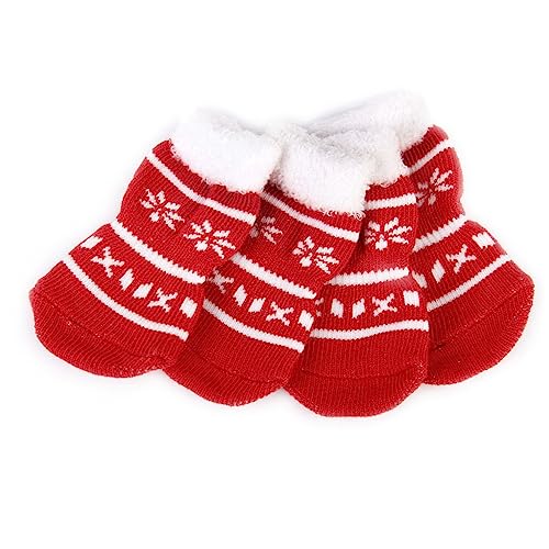 COLLBATH Warme Weihnachtssocken für Hunde Größe S rot rutschfeste Baumwollsocken für Haustiere für kaltes Wetter von COLLBATH