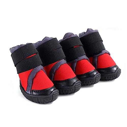 COLLBATH 4 Stück Outdoor-Schuhe für Haustiere hundeschuhe winterk noppenschuhe Paws antirutsch Schuhe Hundestiefel wasserdicht Hundepfotenschutz Haustierschuhe Outdoor-Schuhe für Hunde rot von COLLBATH